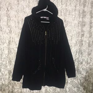 Roaman’s Black Hoodie With Metalllic Grommet Accents, Size 1X